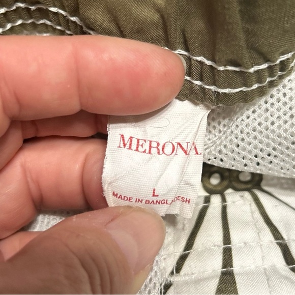 Merona Olive and White Floral Swim Board Shorts - Picture 7 of 7